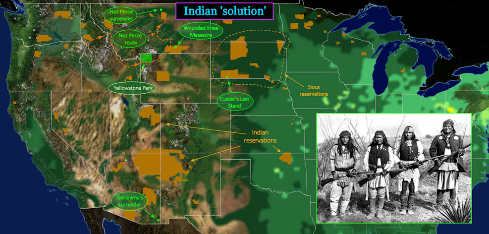 Custer, Chief Joseph Indian Wars, 1870s map